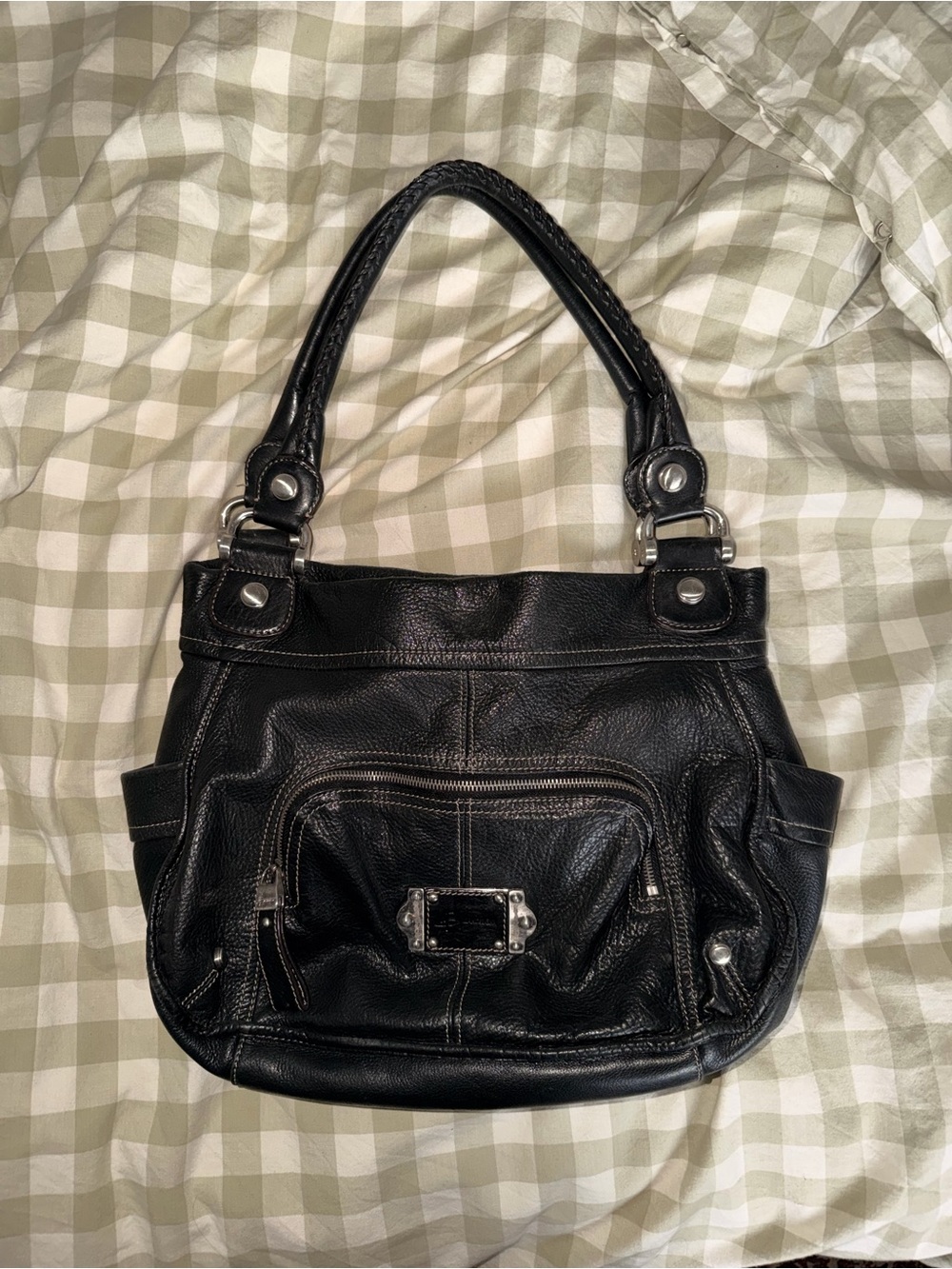 Classic Black Leather Tote Handbag